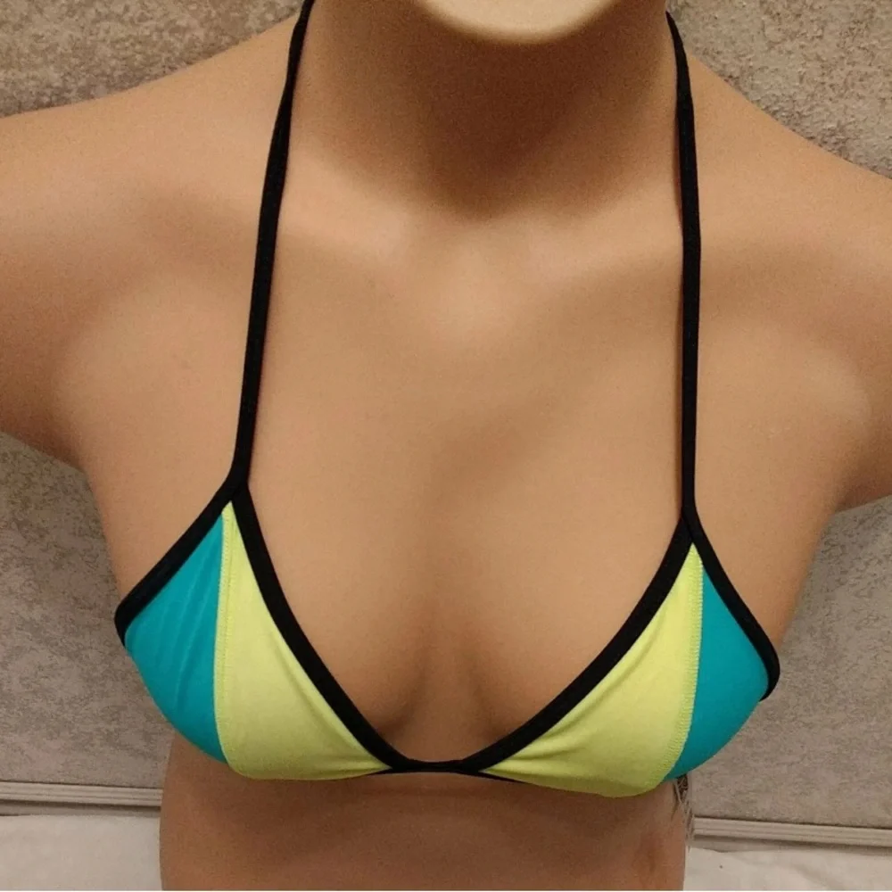 PINK Victoria's Secret Teal Green and Neon Yellow Bikini Top